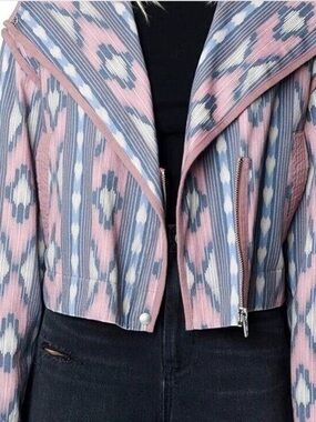 Blank NYC Pink & Light Blue Patterned Cropped Jean Jacket